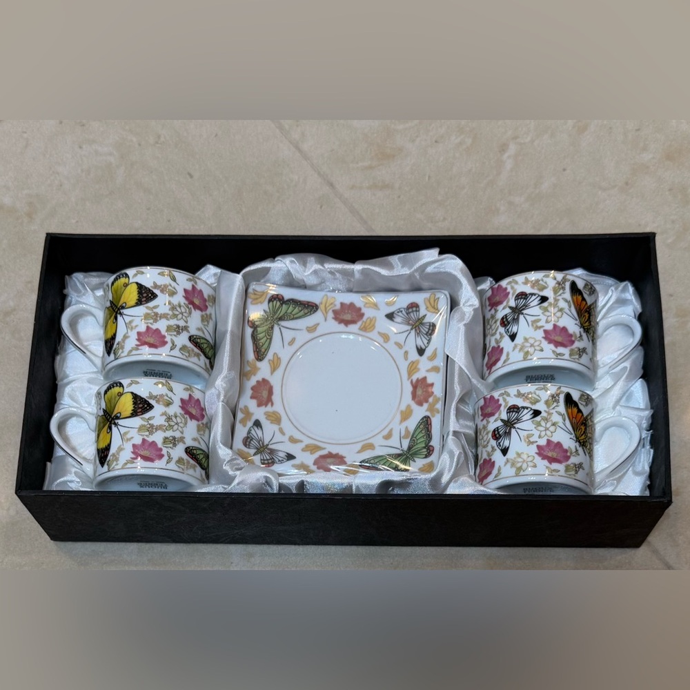 8piece Bijoux Terner Butterfly Design Espresso Set Cups & Saucers. New with box